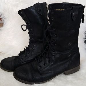Lace up black combat boots